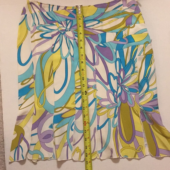 ESSENTIAL G Carwash Hem Silk Skirt Pucci-like mod Turquoise Violet White Mod - Picture 7 of 8